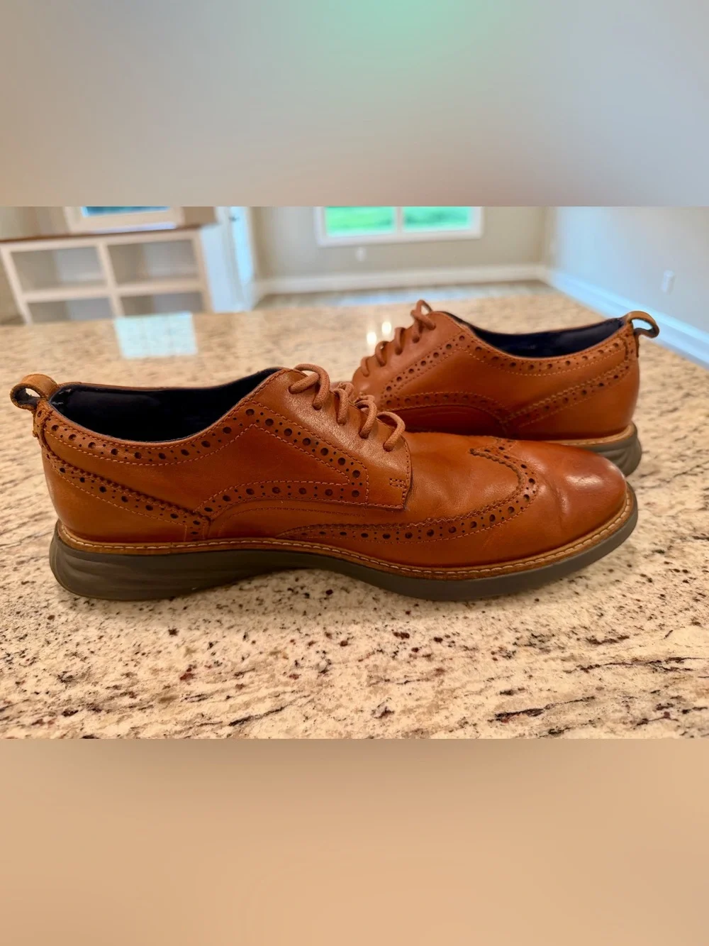Cole Haan Mens Size 10.5 M Grand Evolution Leather Wingtip Oxford Shoes Brown